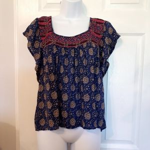 Hollister Square Neck Cotton Floral Navy Small Western Boho